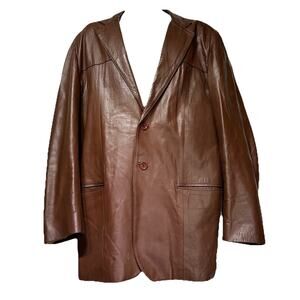 Vintage 60s 70s Uru Recoleta Mens Brown Leather Argentina Jacket Coat Size 56